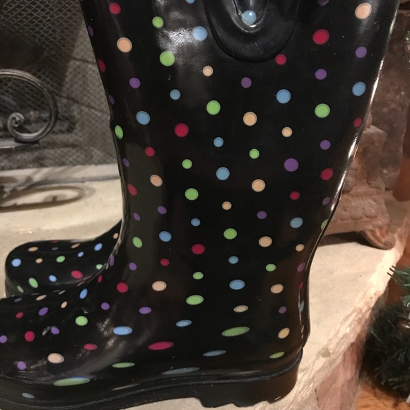 Merona Black with Polka Dots Rain Boots Size 6 - Picture 4 of 8